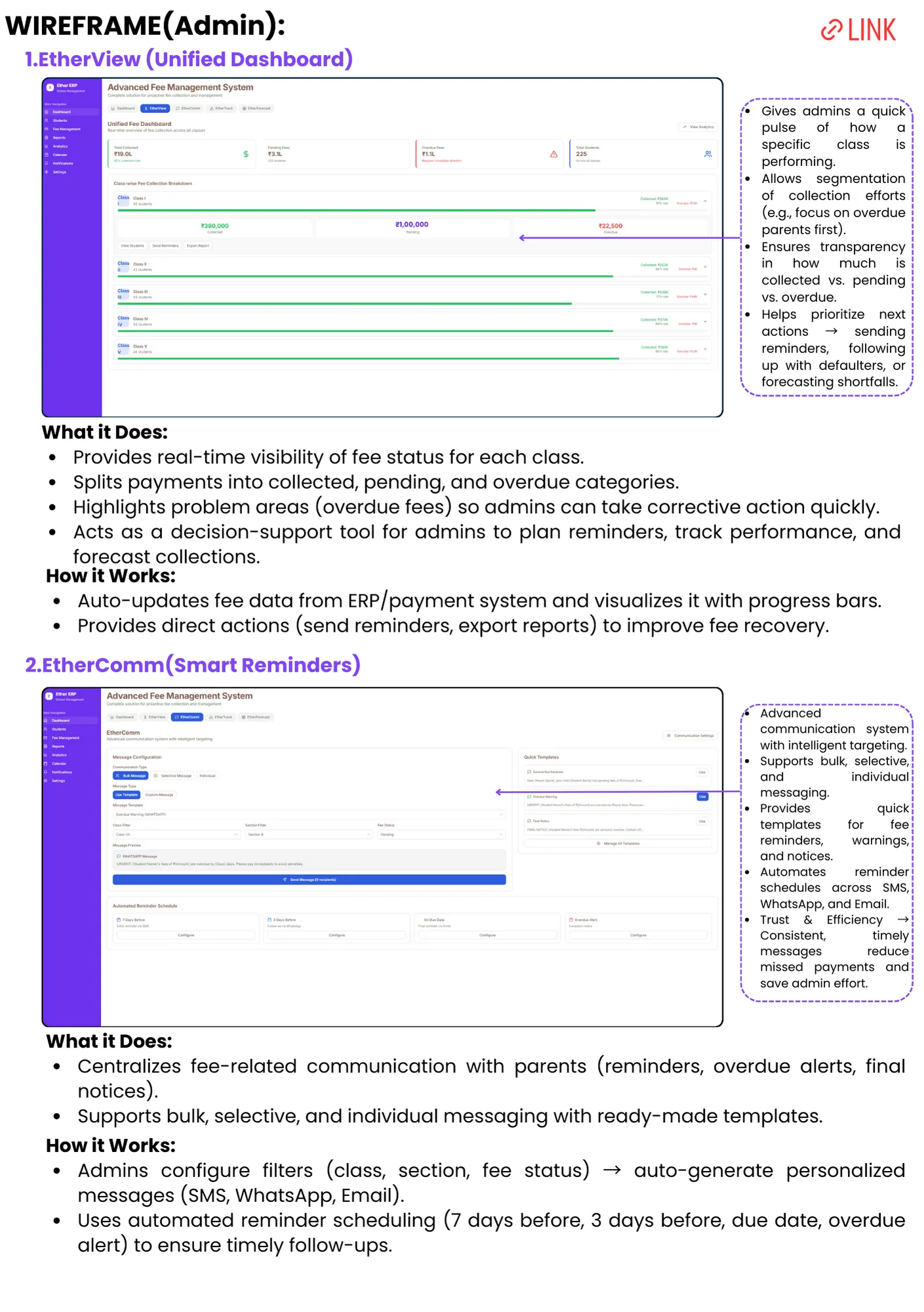 Admin Wireframes - EtherView & EtherComm